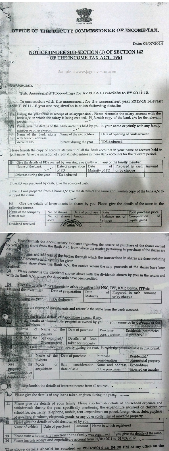 Income Tax Notice Sample