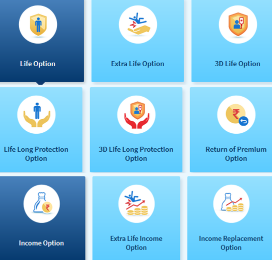 9 options of HDFC Life Click 2 Protect 3D Plus