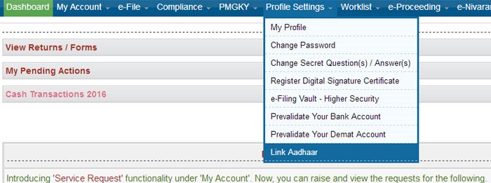 Aadhaar linking with PAN card