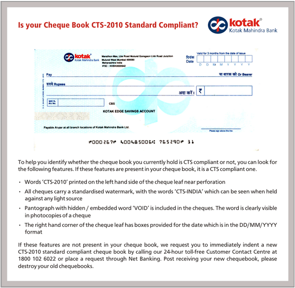 Cheque Truncation System CTS cheque sample