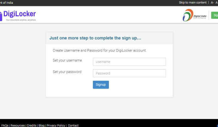 Digilocker signUp step2