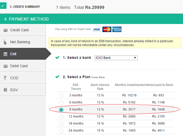 EMI option while shopping