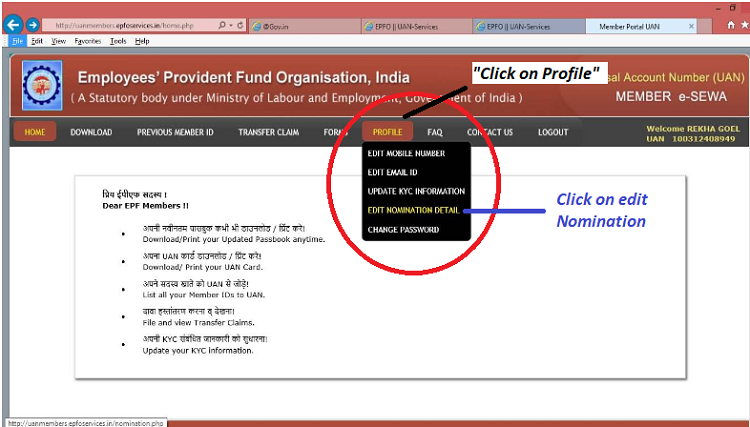 Click on Profile and then click on Edit Nomination