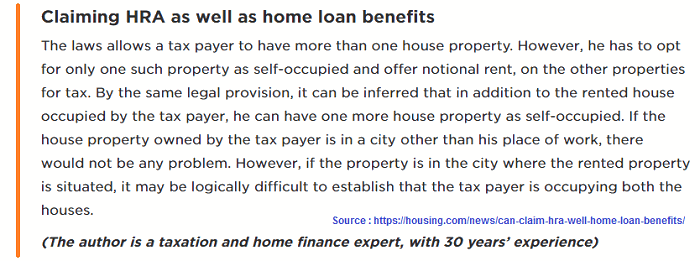 Rules regarding HRA and home loan benefits