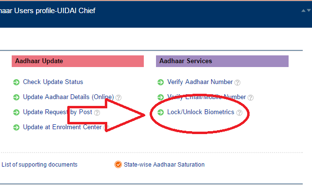 Lock unlock Aadhaar details