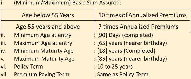 Eligibility Conditions and other restrictions of the policy
