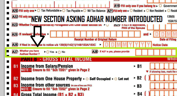 aadhar card section in ITR form