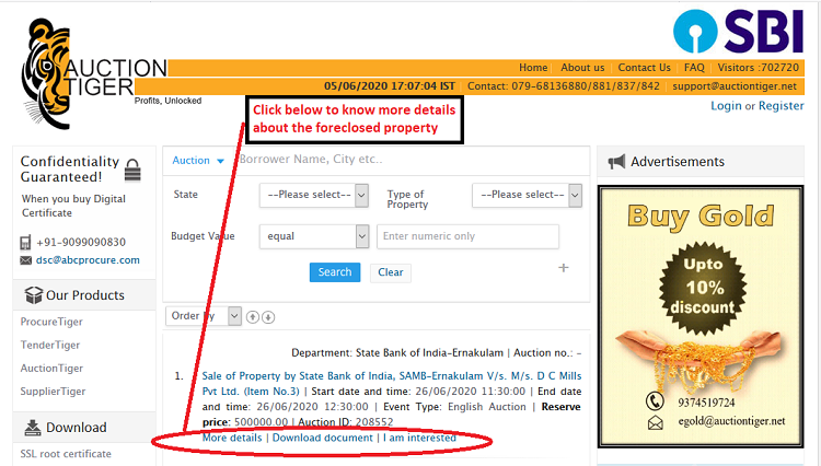 SBI auction official page