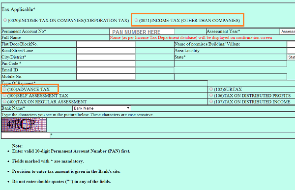 Online Payment of Advance Tax