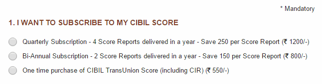 cibil subscription charges