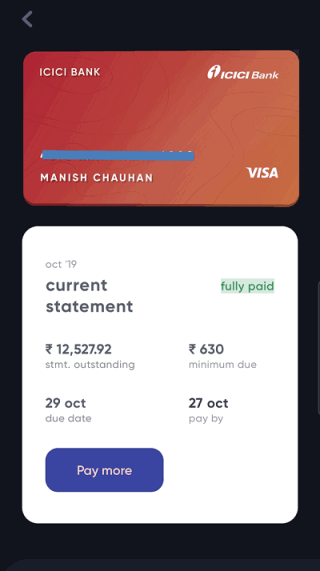Credit card bill payment on CRED app