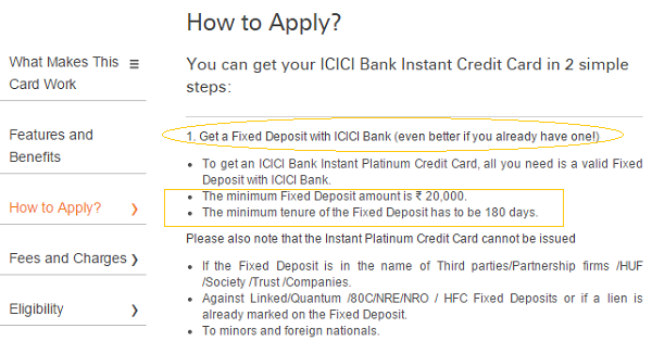 credit card against fixed deposit