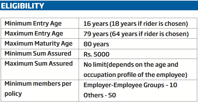 Eligibility conditions of HDFC Life Group Term Insurance Policy