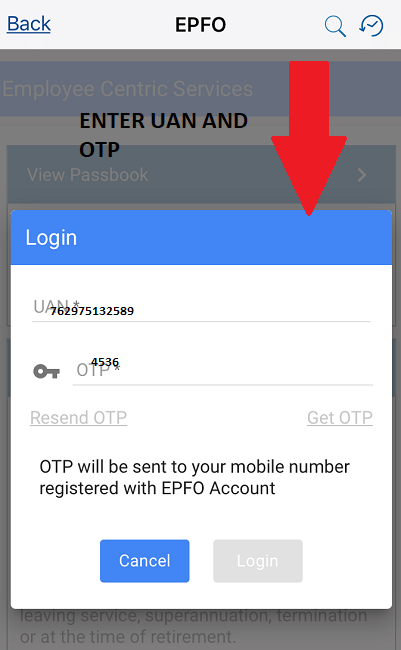 enter otp sent on registered mobile number to check epf balance through umang app