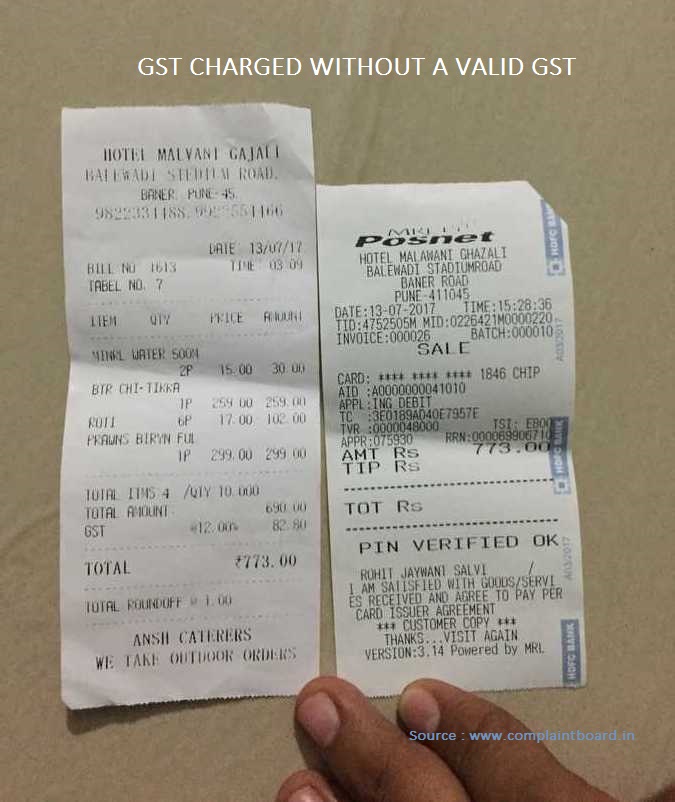 example of charging GST without valid number