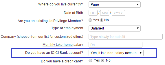 existing bank account for credit card