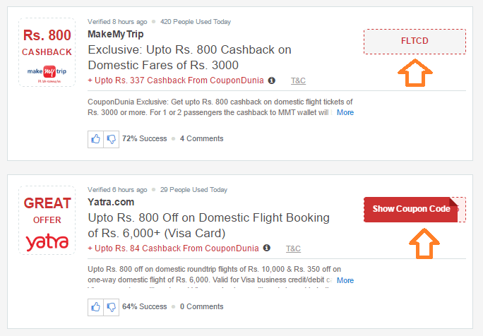 Discount coupons domestic flights / Recent Discount