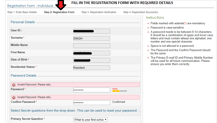 fill in registration form to register