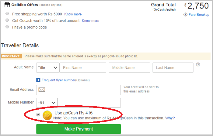 Goibibo virtual cash called gocash