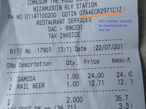 Example of how GST number looks like on the bill