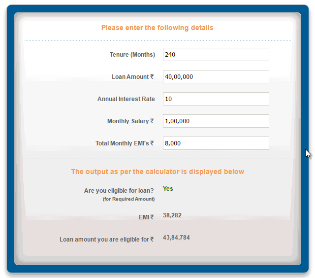 Home loan eligibility calculator example