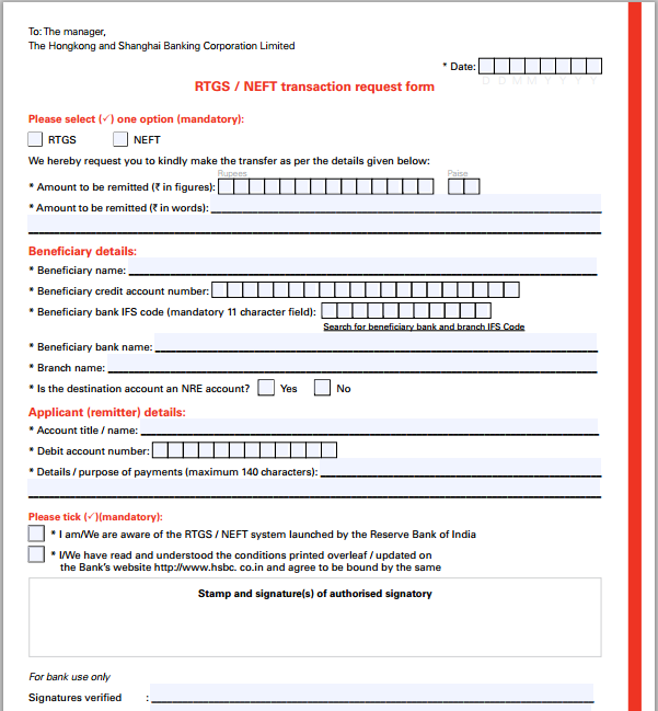 NEFT RTGS form