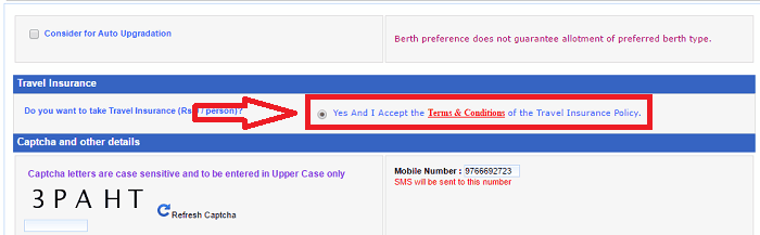 Choosing the insurance policy while booking IRCTC ticket