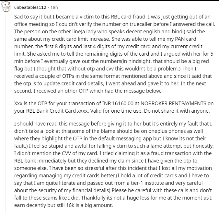 RBI credit card fraud