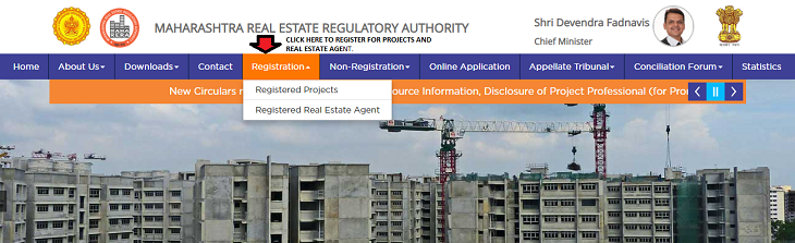 Snapshot of RERA website for registration