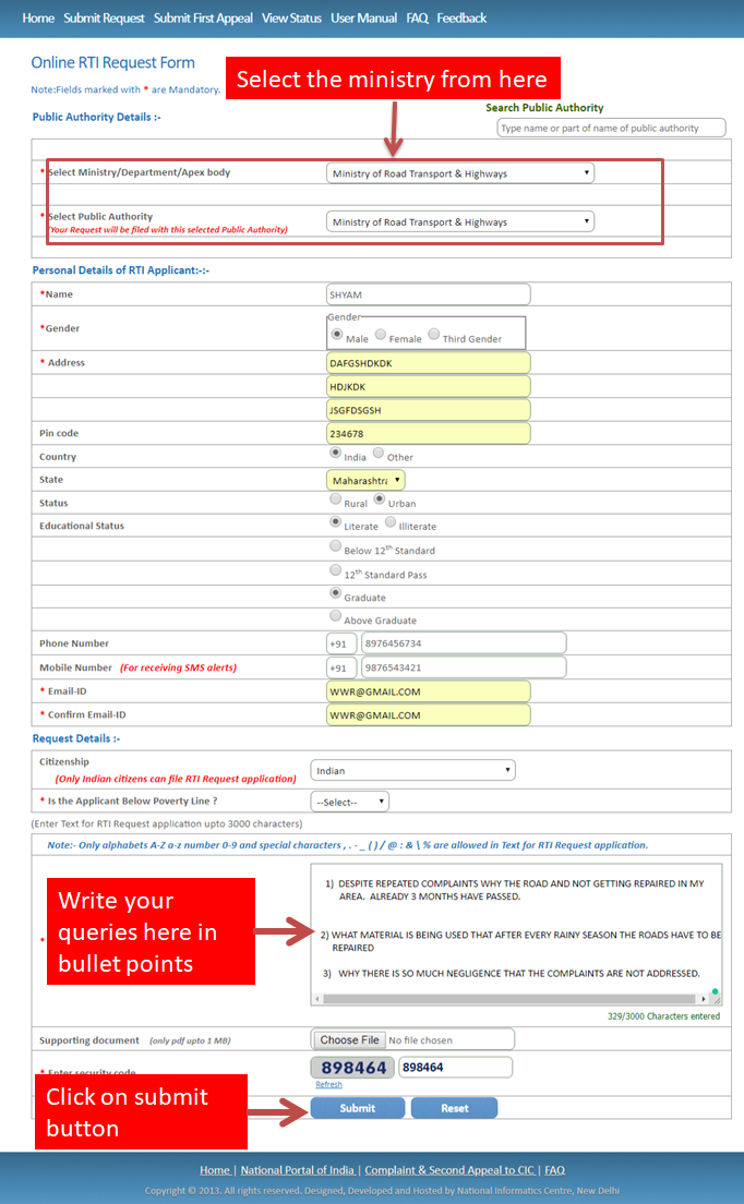How to fill online RTI form 