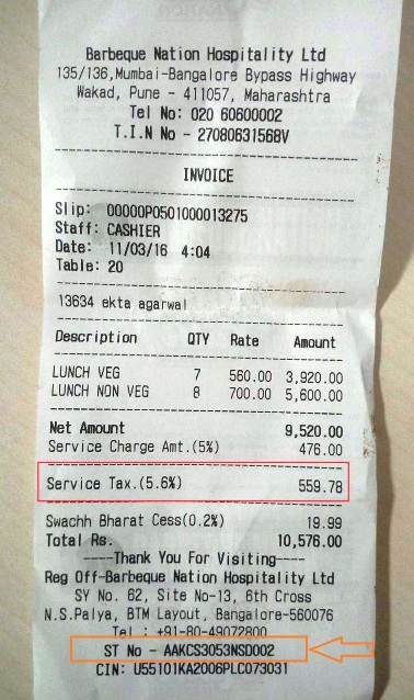 service tax mentioned on bill invoice copy