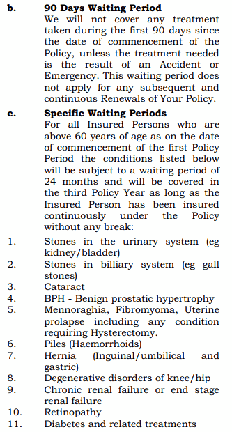 Specific Waiting period for senior citizens