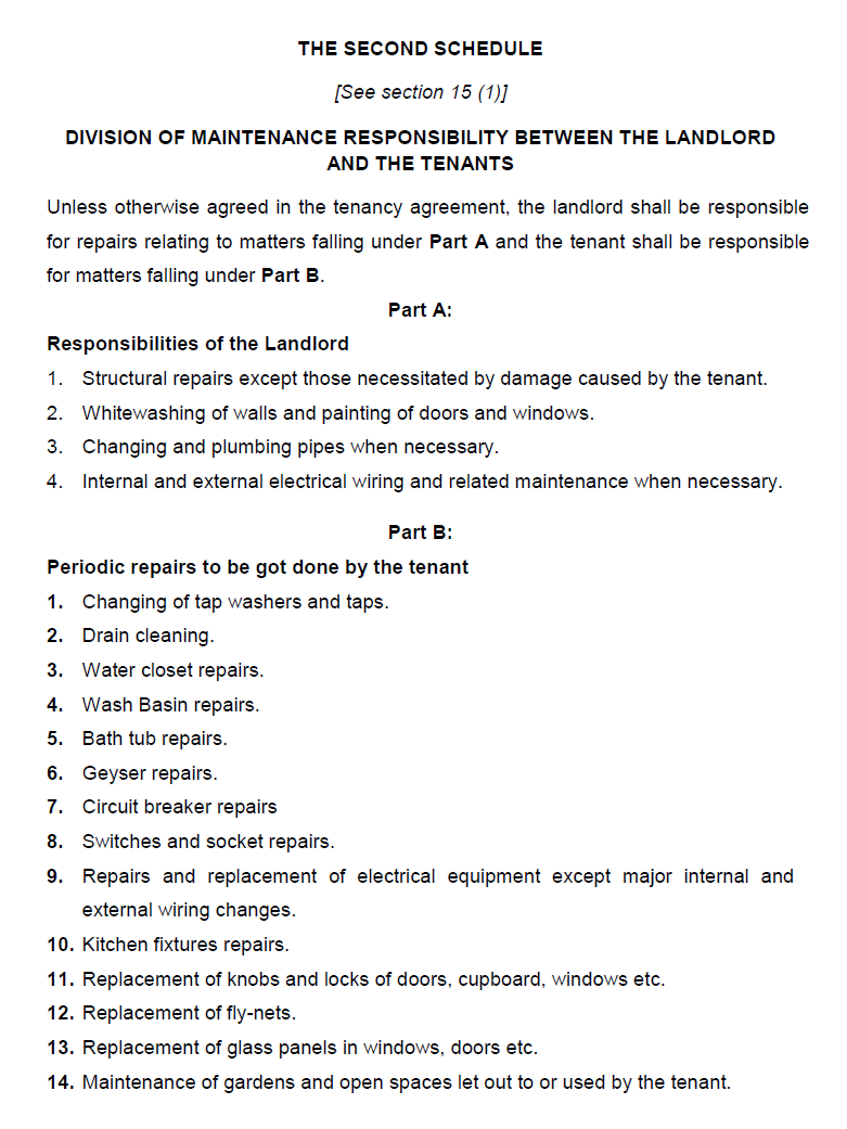 tenant landlord responsibilities model tenancy act