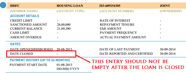 update cibil report after closing loan