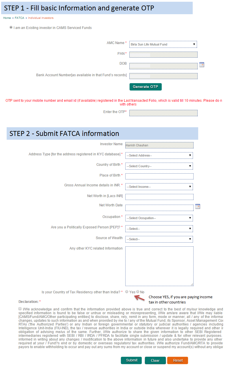 Update FATCA online